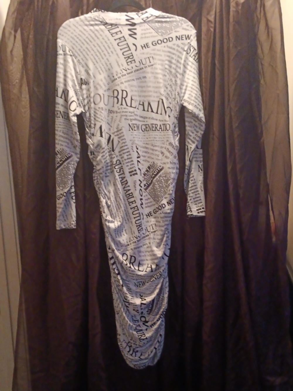 Almost Famous White and Black Newspaper Print Maxi Dress